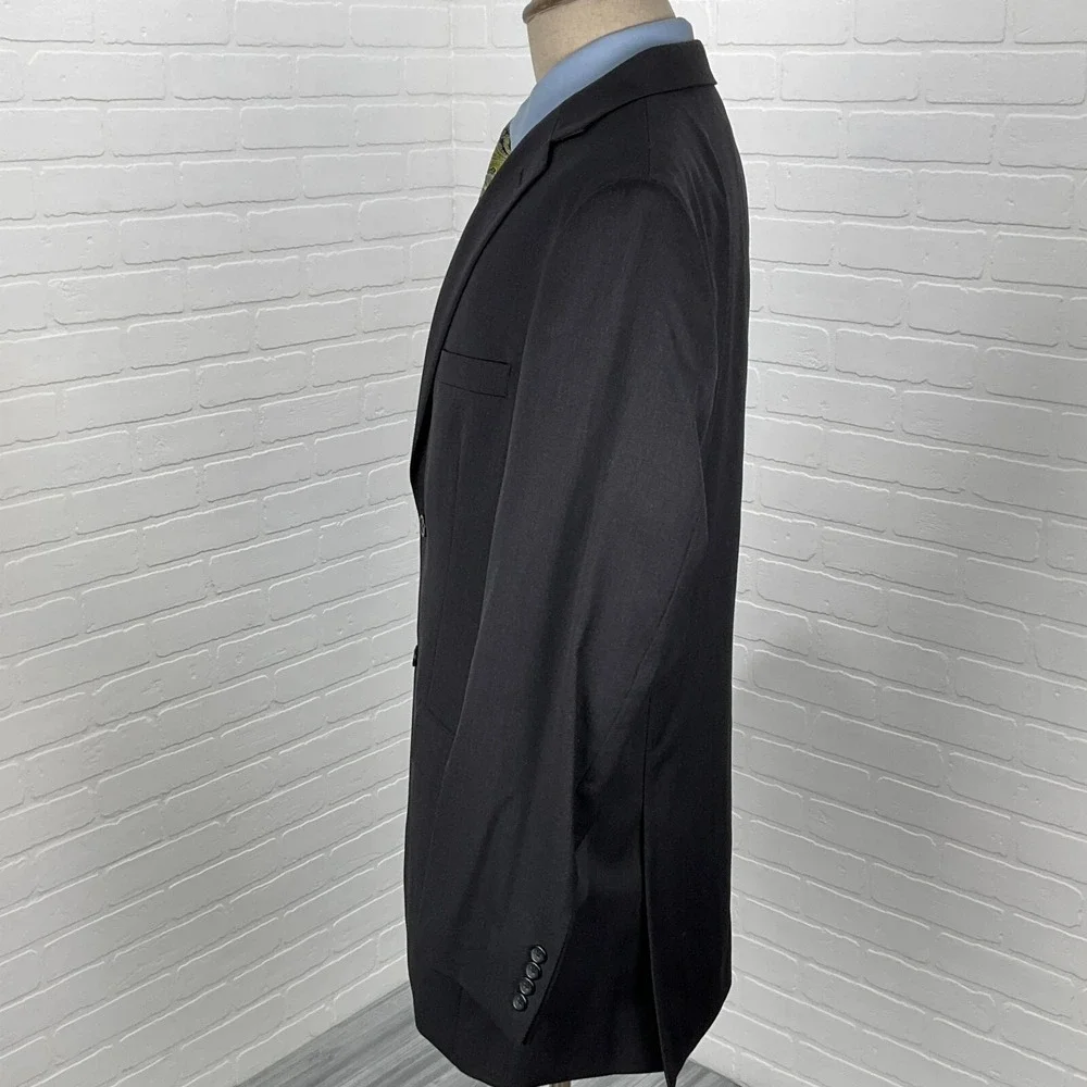 Pronto Uomo Blazer Men 42L Black Platinum Career Classic Wool Neutral Jacket VTG
